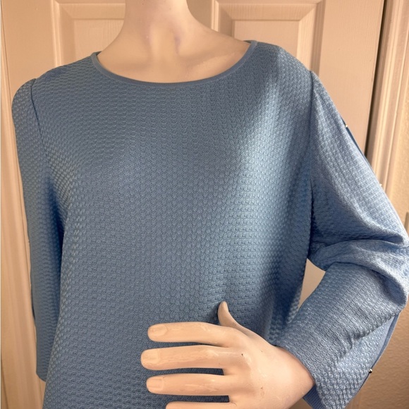 Ming Wang Blue Textured Split Sleeve Grommet Hem Shift Dress Size Large. A32 - Picture 5 of 15